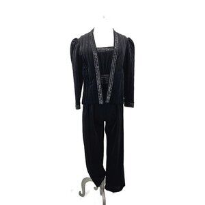 VTG Bezduda for Barad Co Velvet Jumpsuit Jacket Set Womens S Black